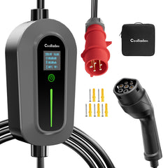 Coolladen charging cable type 2 CEE plug 11 kW [3-phase|5/10m|6-16A] with adjustable charging power, charging station and EV charger for ID.3/4/5, e-up, e-tron, Zoe and other EV