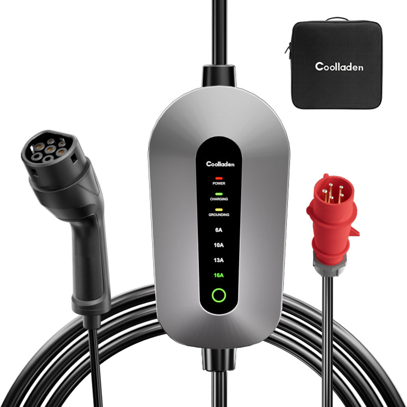 Coolladen kabel ładujący typ 2 wtyczka CEE 11 kW [3-fazowy|5/10m|6-16A] z regulowaną mocą ładowania, stacja ładująca i ładowarka EV do ID.3/4/5, e-up, e-tron, Zoe i innych EV