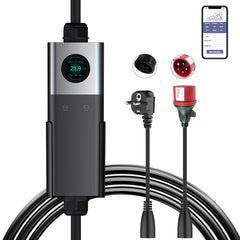 Coolladen Coolladen Mobile Wallbox WiFi Med APP, Lader opp til 11kW, EV Lader Type 2, 5M Kabel, Touchscreen Display, Justerbar strømstørrelse Med Schuko 16A/CEE 16A Rød