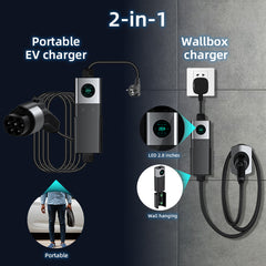 Coolladen Coolladen Mobile Wallbox WiFi Med APP, Lader opp til 11kW, EV Lader Type 2, 5M Kabel, Touchscreen Display, Justerbar strømstørrelse Med Schuko 16A/CEE 16A Rød