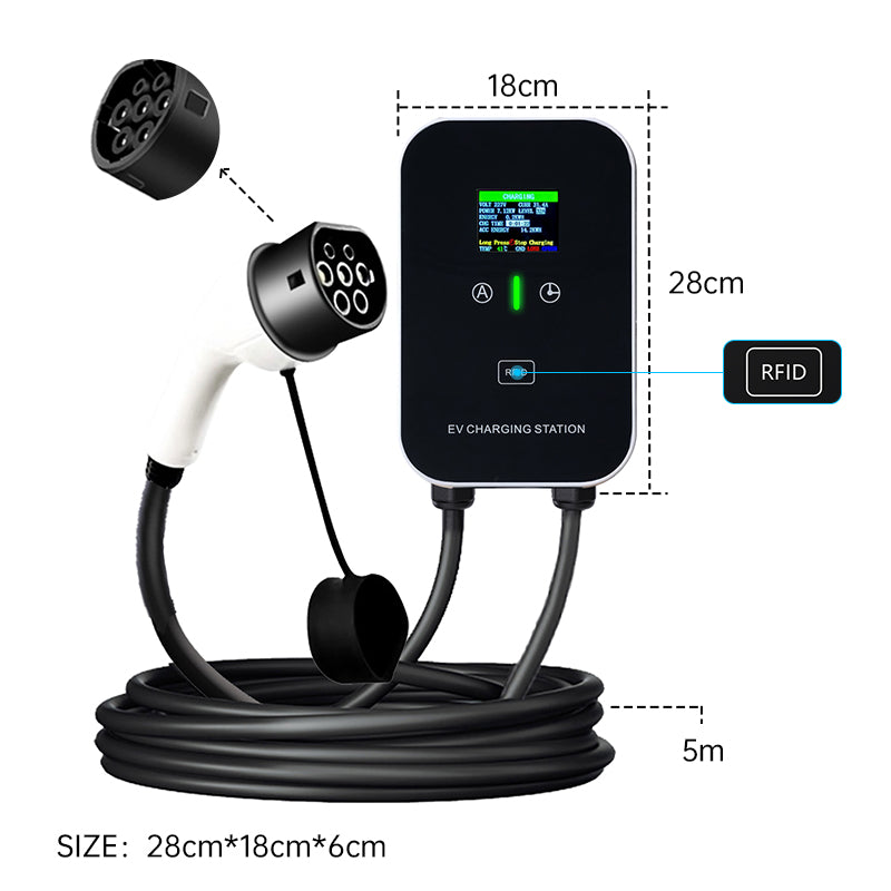 EV Charger Smart 11~22kW Hjemmeladestasjon, Wallbox 5m ladekabel med laderholder, CEE 3-fas plugg for alle elbiler og PHEVer