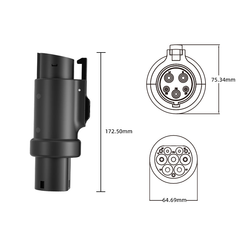 Type 2 til J1772 EV lader Adapter 16A / 32A elektrisk laddningsankobling