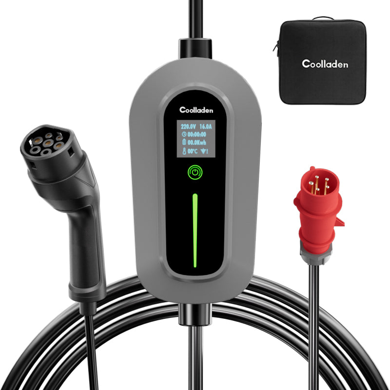 Coolladen charging cable type 2 CEE plug 11 kW [3-phase|5/10m|6-16A] with adjustable charging power, charging station and EV charger for ID.3/4/5, e-up, e-tron, Zoe and other EV