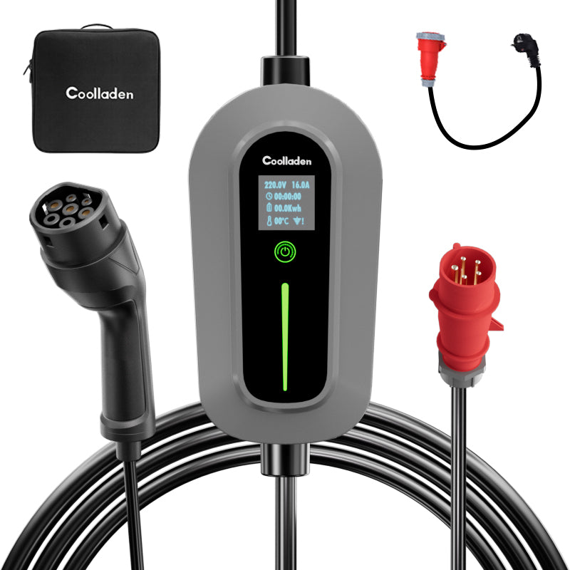 Coolladen Charging Cable Type 2 CEE Plug 11 KW [3-Phase|5/10m|6-16A] With Adjustable Charging Power, Charging Station And EV Charger For ID.3/4/5, E-Up, E-Tron, Zoe And Other EV