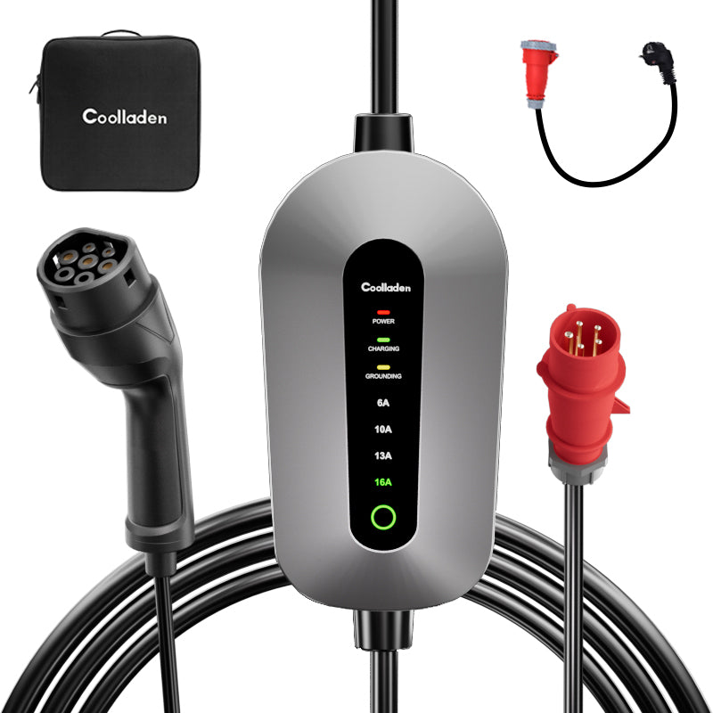 Coolladen charging cable type 2 CEE plug 11 KW [3-phase|3/5m|6-16A] with adjustable charging power, charging station and EV charger for ID.3/4/5, E-Up, E-Tron, Zoe and other EV