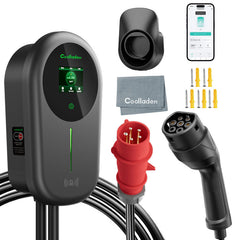 Coolladen EV-lader Smart APP med 32A Type 2 22kW hjemme-ladestasjon, veggboks 5/10m ladekabel med ladestasjonsholder App-kontroll CEE 3-fase plugg for alle elbiler og PHEV-er