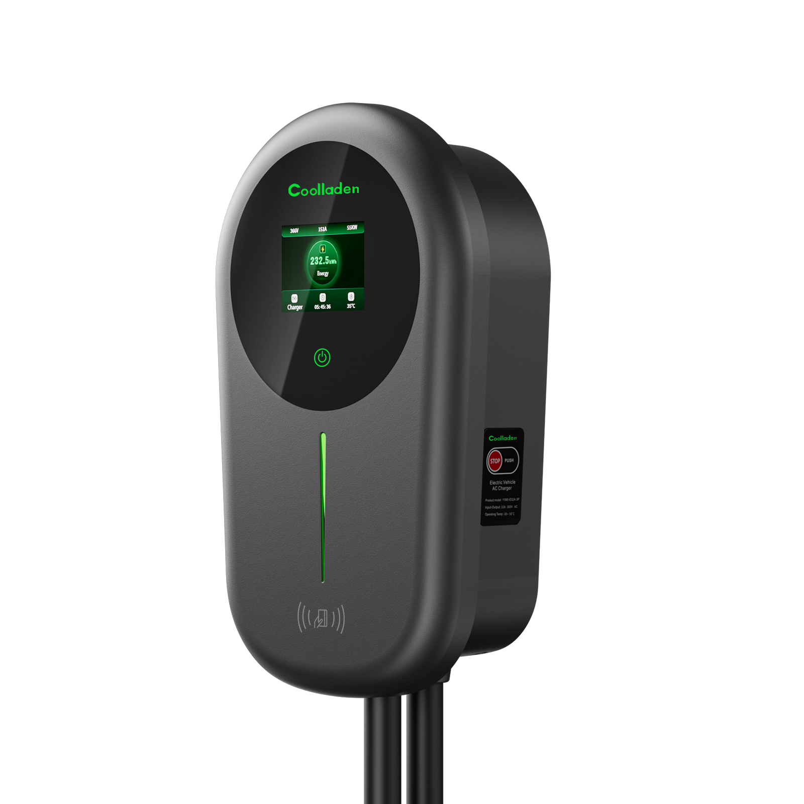 Coolladen Ładowarka EV Smart APP z domową stacją ładującą 32A typu 2 o mocy 22kW, kabel do ładowania Wallbox 5/10m z uchwytem na ładowarkę do sterowania aplikacją CEE 3-fazowa wtyczka do wszystkich pojazdów elektrycznych i PHEV