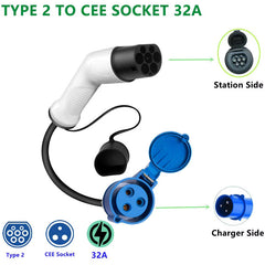 CEE 32A to Type 2 plug, CEE 32A to Type 2 (charging side) adapter for electric vehicle charging station