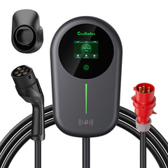 Coolladen Ładowarka EV Smart APP z domową stacją ładującą 32A typu 2 o mocy 11kW, kabel do ładowania Wallbox 5/10m z uchwytem na ładowarkę Sterowanie aplikacją 3-fazowe wtyczka CEE do wszystkich pojazdów elektrycznych i PHEV