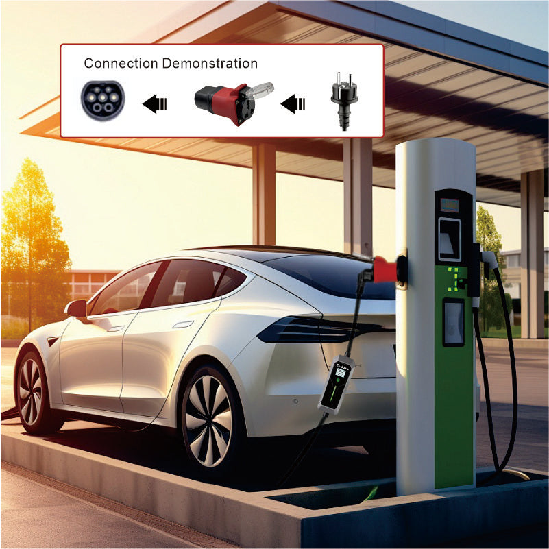 Offentlig ladingstasjon Type 2 utladningsadapter for Schuko og Universal Plug, 16 A EU-plug IEC 62196-2, Elektriske kjøretøyadapter for lading av biler, motorsykler og scootere