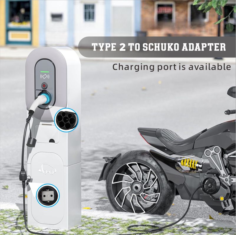 Adapter Type 2 to Schuko Electric Car Charger Plug, 16 A, 0.5/4 m. Easy Charging on Charging Stations / Wall Boxes,Use of 230 V Chargers for E-Bike, E-Scooter, Motorcycle,IP55