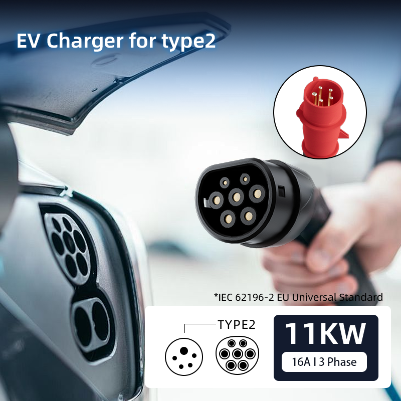 Coolladen charging cable type 2 CEE plug 11 kW [3-phase|5/10m|6-16A] with adjustable charging power, charging station and EV charger for ID.3/4/5, e-up, e-tron, Zoe and other EV