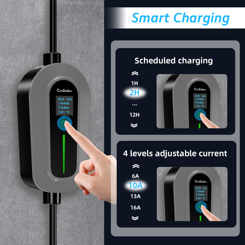  Coolladen Kabel ładujący Typ 2 Wtyczka CEE 11 KW [3-fazowa | 5/10m | 6-16A] Z regulowaną mocą ładowania, stacją ładującą i ładowarką EV dla ID.3/4/5, E-Up, E-Tron, Zoe i inne EV