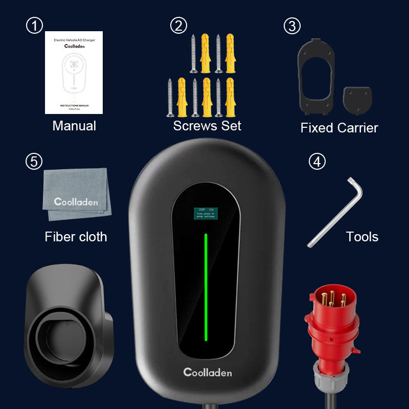 Coolladen 22kW Smart App Type2 EV lader 400V 32A, Justerbar EV-laddstasjon for elektriske kjøretøyer EVSE